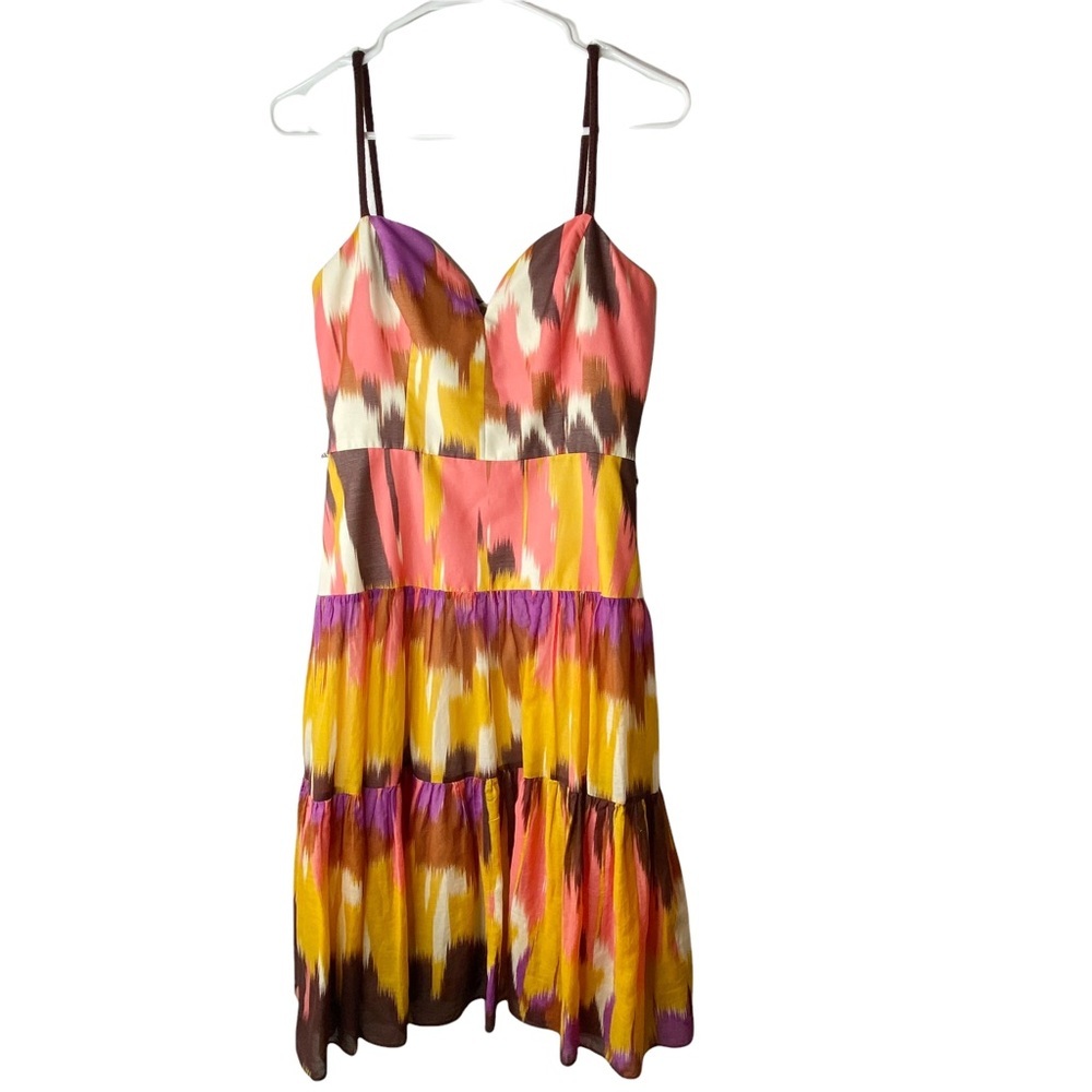 Milly of New York Watercolor Ikat Tiered Ruffle Silk Broomstick Sundress…